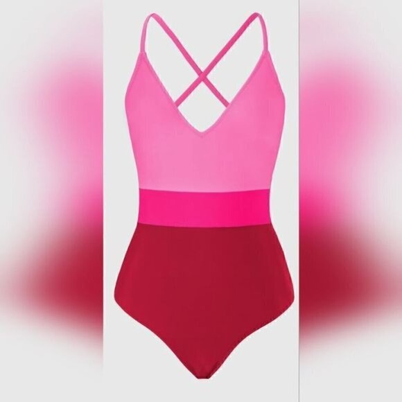 100.🆕Med. Cupshe V Neck Cross Back Color Block  NWT - Picture 8 of 10